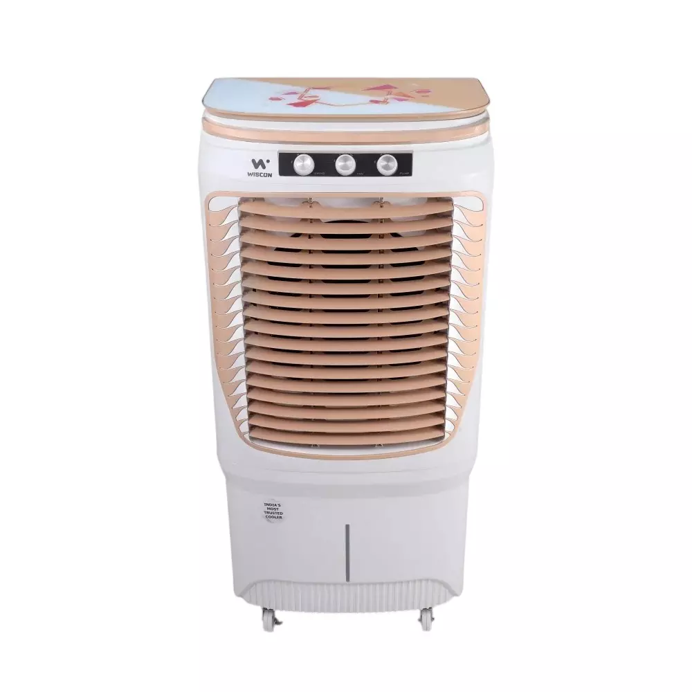 Wiscon Air Cooler with 3 Speed Motor Glass Top 100 L Tank Capacity Honeycomb Pad White & Biege for Home & Office Use, WIC100LFM