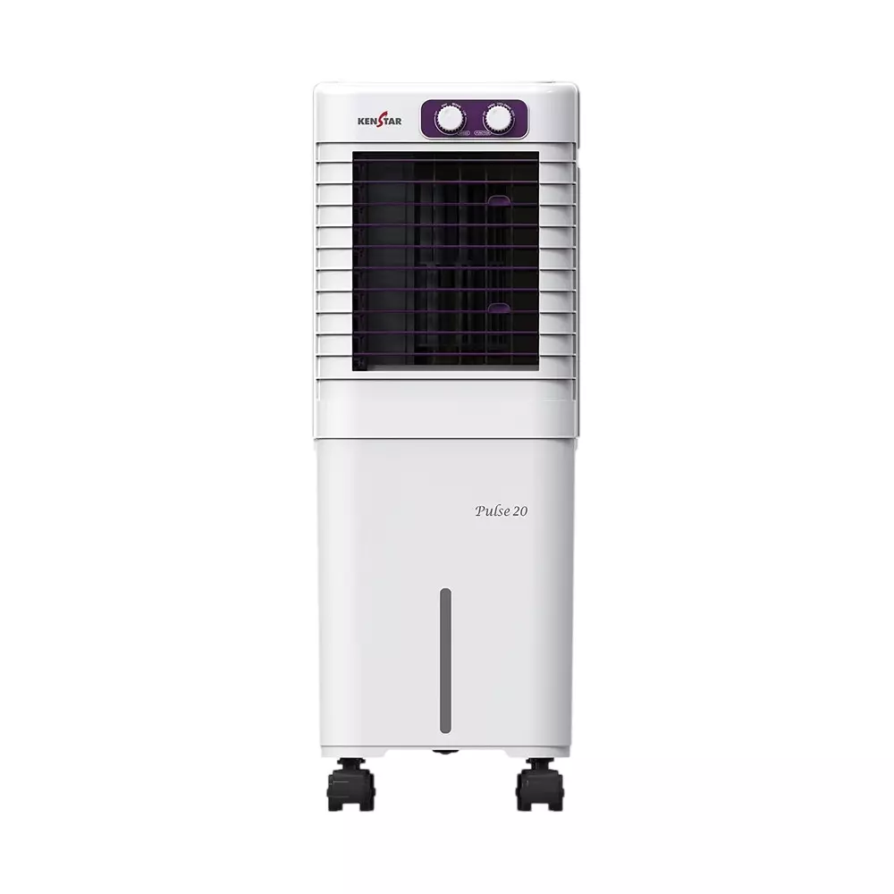 Kenstar Pulse Personal Air Cooler 20 L Capacity White & Purple 80 W Power Consumption for Home & Office Use, PULSEHC20