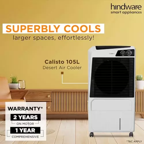 hindware-smart-appliances-air-cooler-with-5-castor-wheel-corded-electric-white-black-surface-mounted-knob-control-105-l-capacity-for-home-hotel-use-hindcool105l