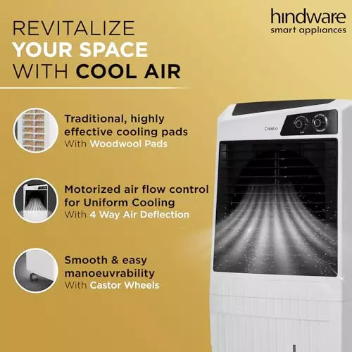 hindware-smart-appliances-air-cooler-with-5-castor-wheel-corded-electric-white-black-surface-mounted-knob-control-105-l-capacity-for-home-hotel-use-hindcool105l