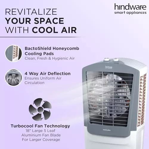 hindware-smart-appliances-air-cooler-with-woodwool-pads-corded-electric-white-and-grey-freestanding-230-v-70-l-capacity-for-home-hotel-use-vectraplus70l