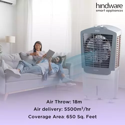 hindware-smart-appliances-air-cooler-with-woodwool-pads-corded-electric-white-and-grey-freestanding-230-v-70-l-capacity-for-home-hotel-use-vectraplus70l
