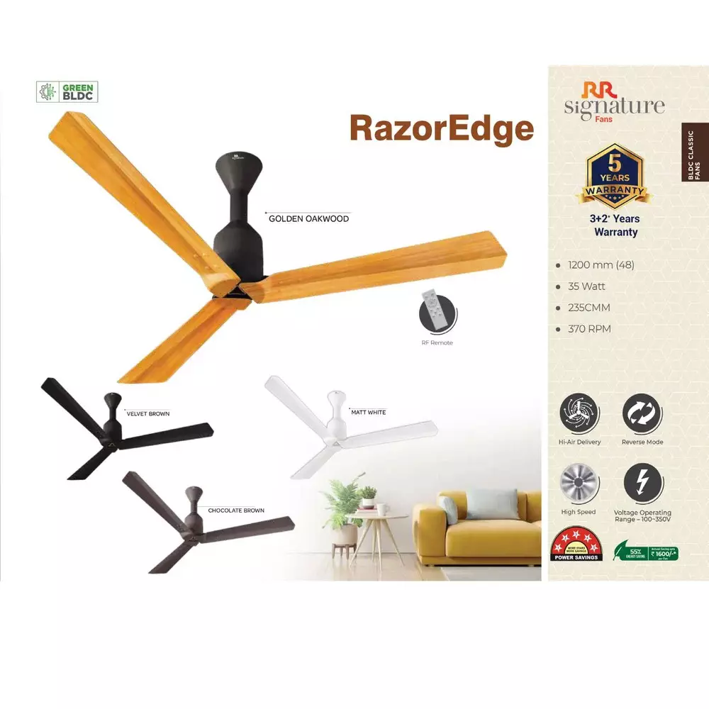 RR Signature RAZOREDGE Ceiling Fan OakWood 1200 mm Sweep 370 RPM