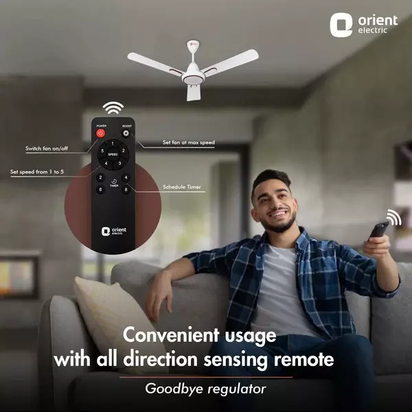 Orient BLDC Deco Hector Ceiling Fan with Remote White 1200 mm 32 W 3 Blades 350 RPM
