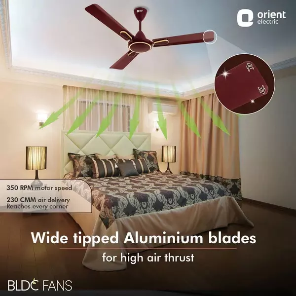 Orient BLDC Deco Hector Ceiling Fan with Remote Brown 1200 mm 32 W 3 Blades 350 RPM
