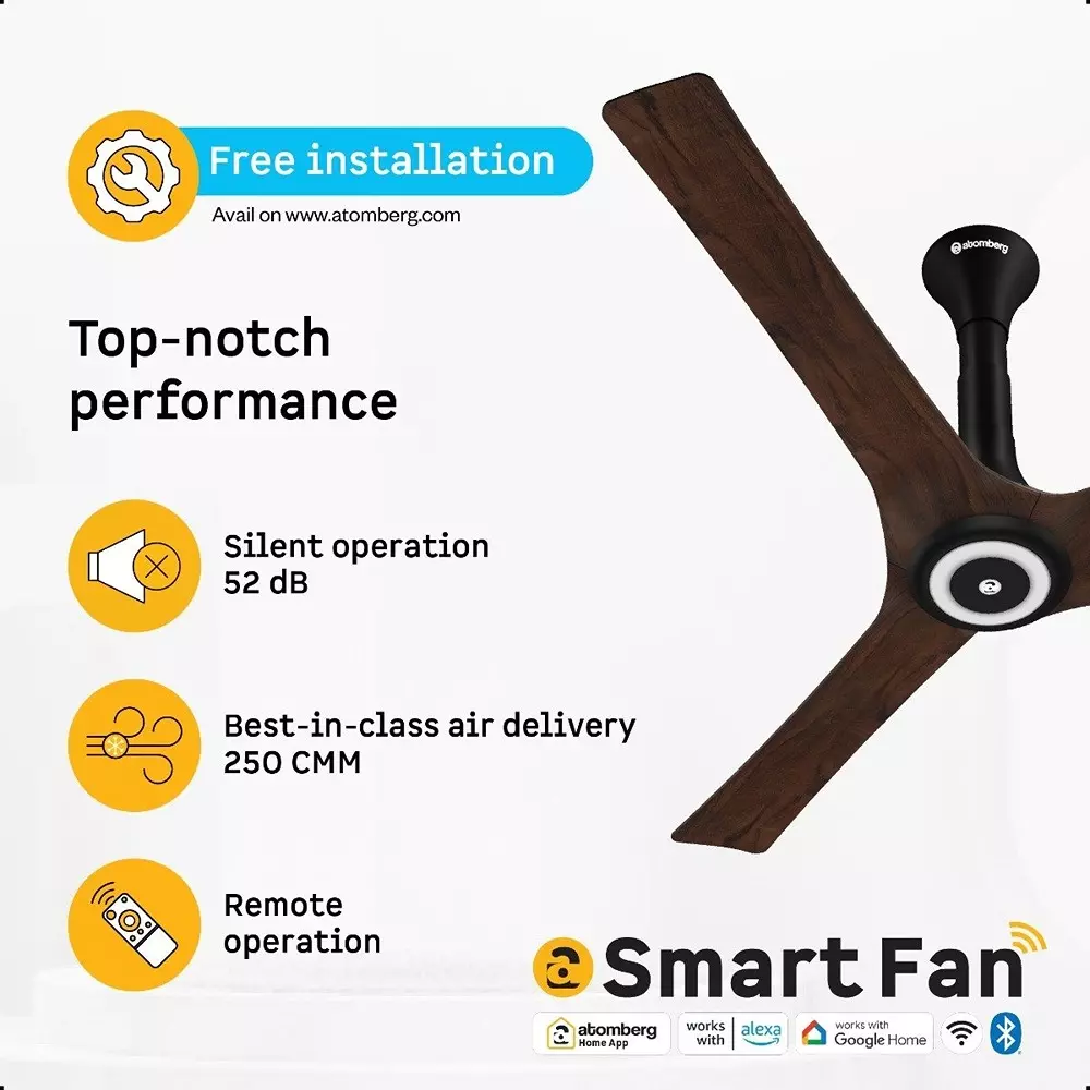 Atomberg Aris Starlight (All Smart) Dark Teakwood 900 mm Ceiling Fan with Remote
