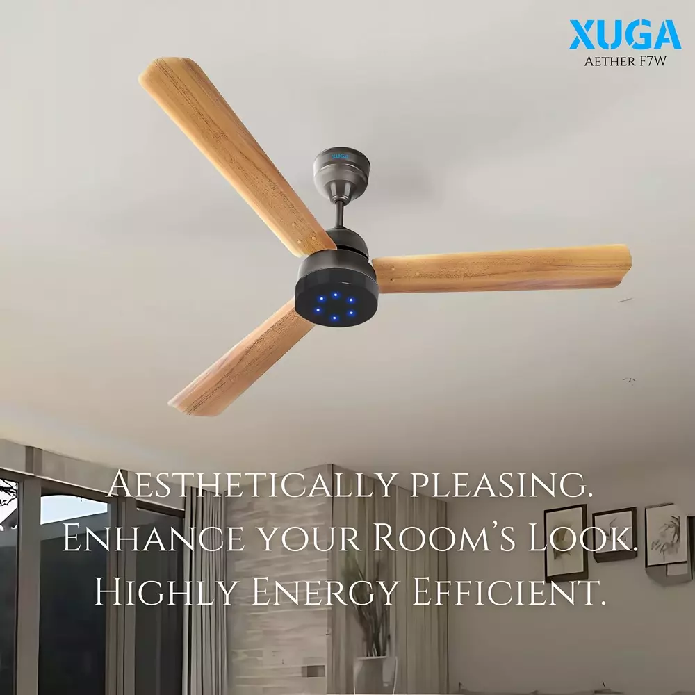XUGA Aether F7W Premium Smart Ceiling Fan With Remote 380 RPM Speed 100% Copper Motor 28 W Wooden