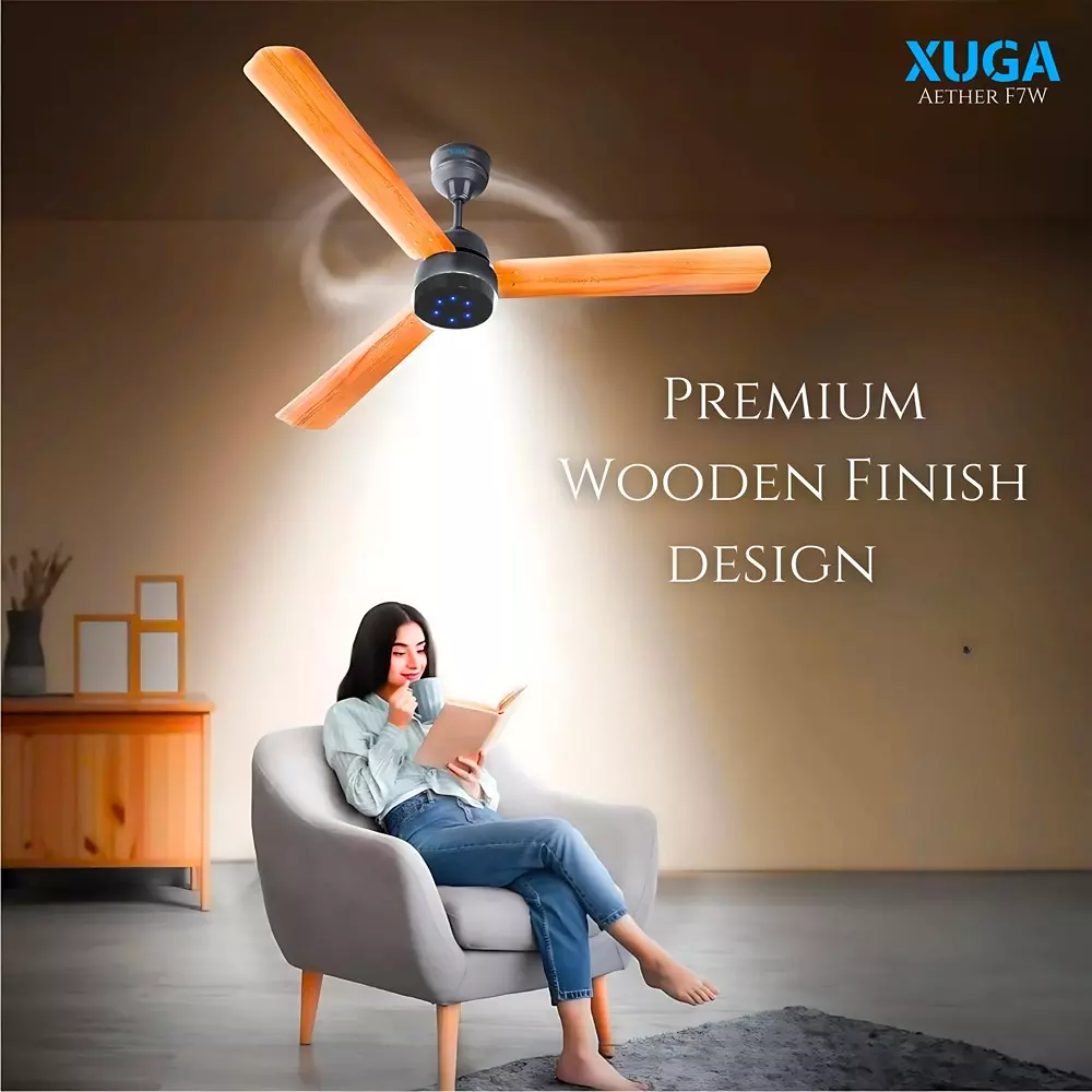 XUGA Aether F7W Premium Smart Ceiling Fan With Remote 380 RPM Speed 100% Copper Motor 28 W Wooden