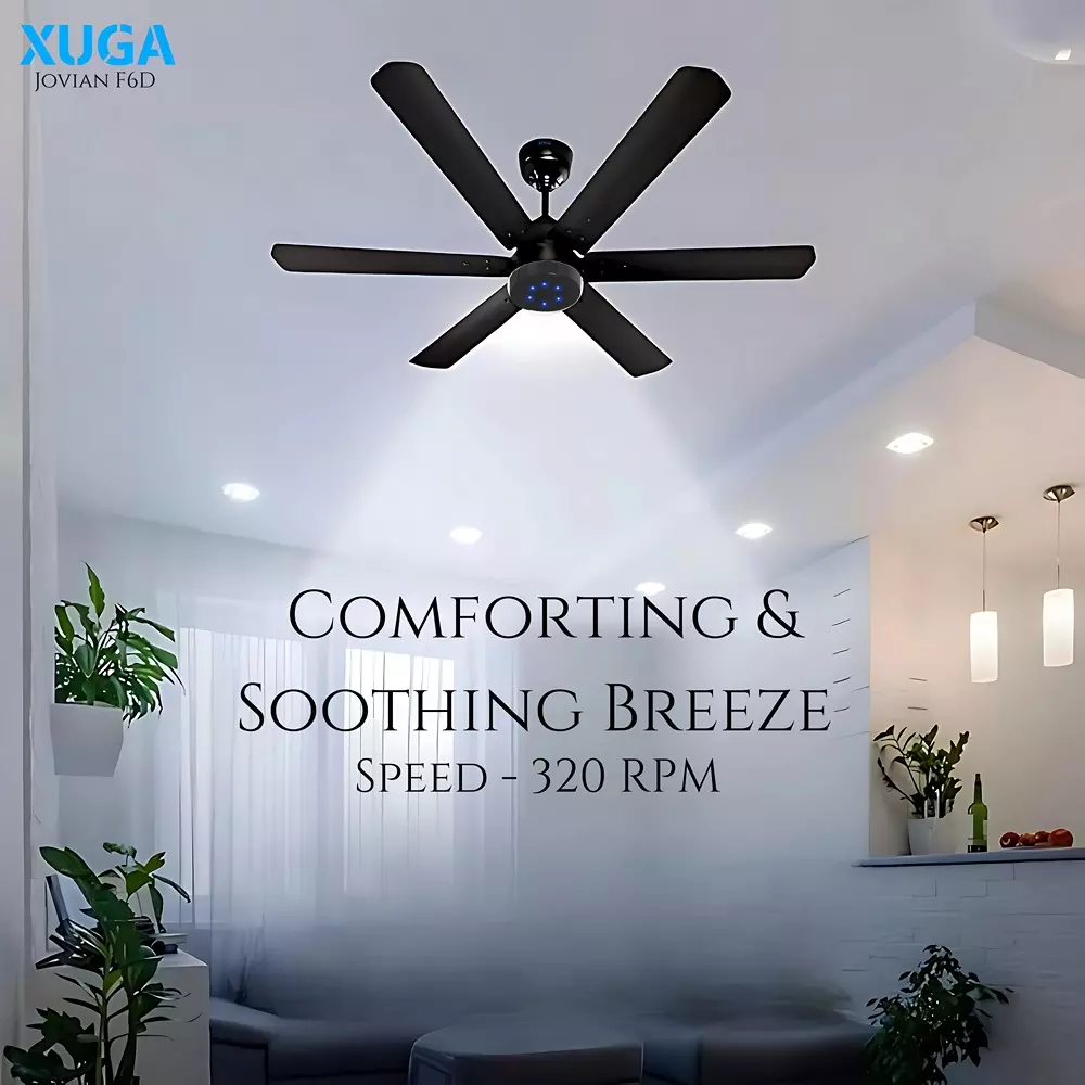XUGA Jovian F6D Premium Smart Ceiling Fan With Remote 320 RPM Speed 100% Copper Motor 32 W Black