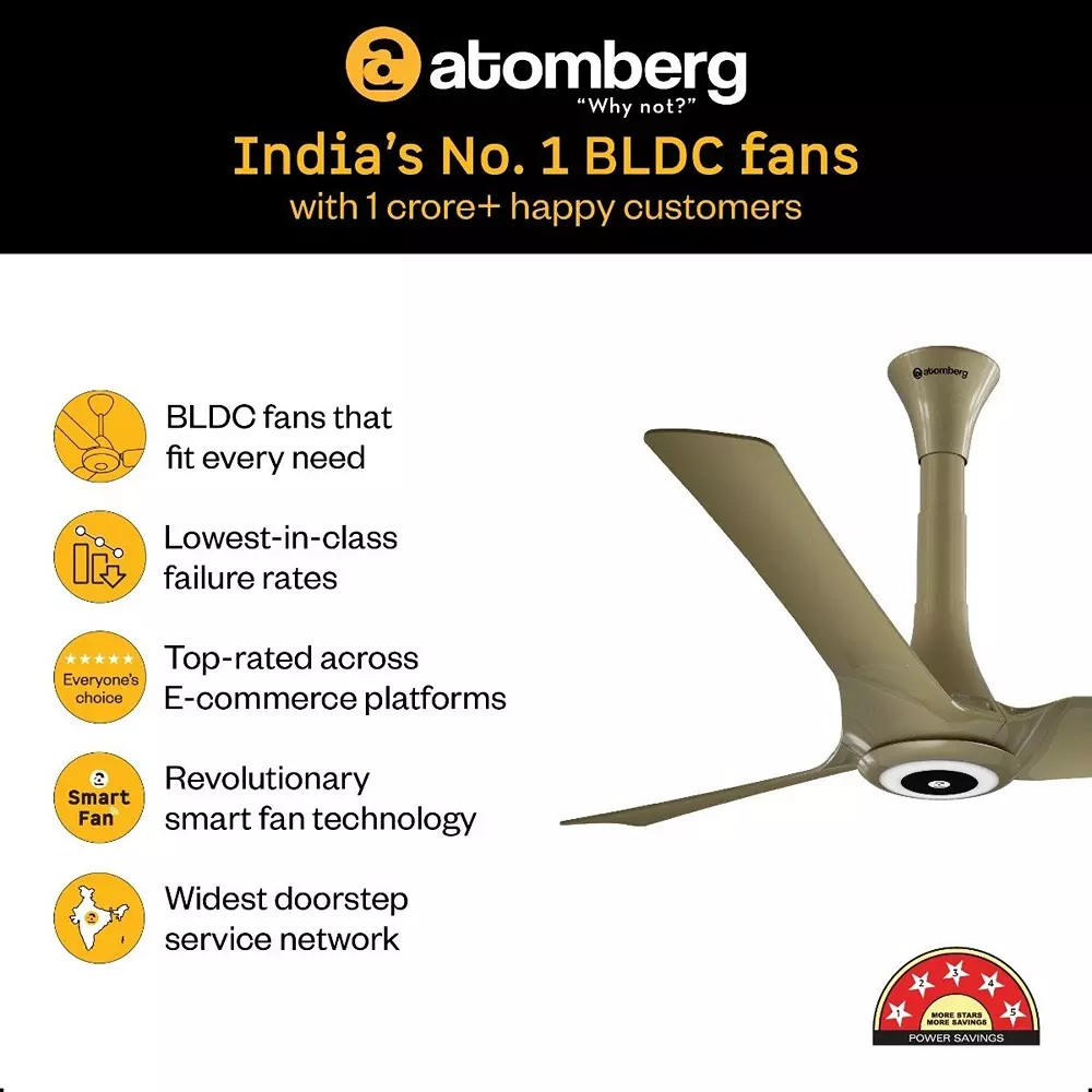Atomberg Aris Starlight (All smart) Tuscan Gold 1200 mm Ceiling Fan with Remote