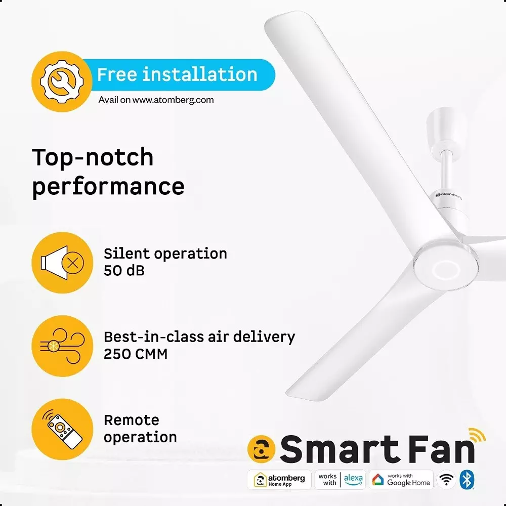 Atomberg Aris Contour (All Smart) Marble White 1200 mm Ceiling Fan with Remote