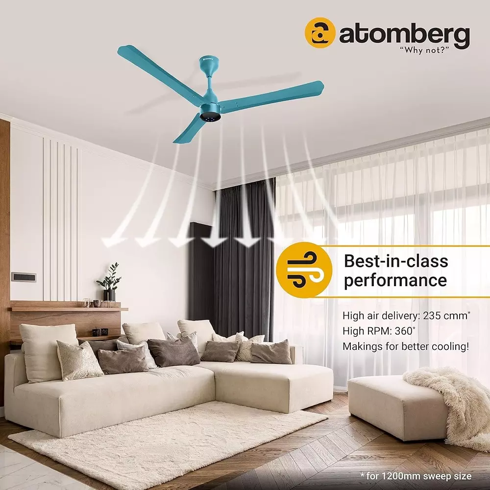 Atomberg Renesa+ Aegean Blue 1200 mm Ceiling Fan with Remote