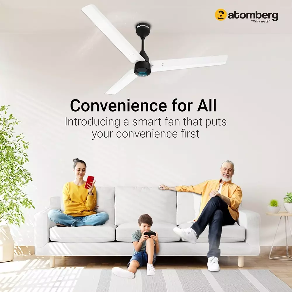 Atomberg Renesa Smart Gloss White & Black 1200 mm Ceiling Fan With Remote