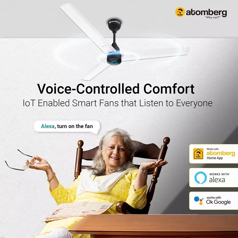 Atomberg Renesa Smart Gloss White & Black 1200 mm Ceiling Fan With Remote