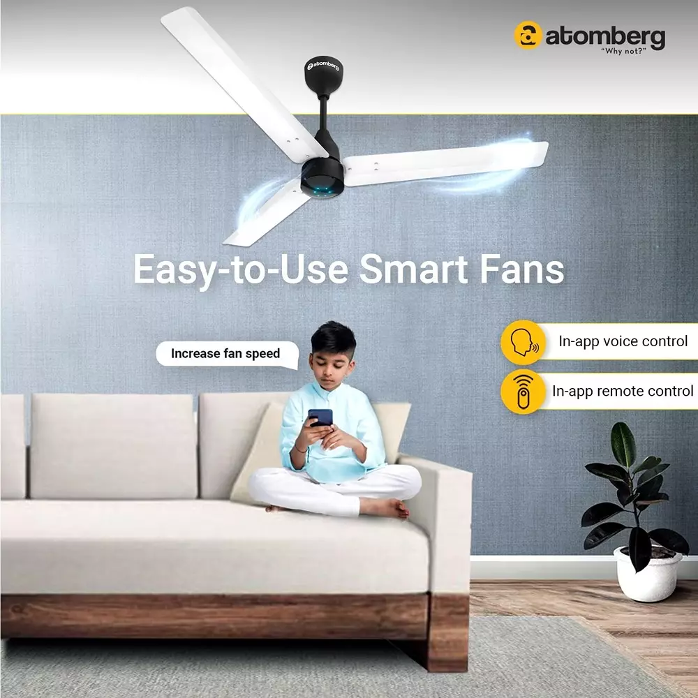 Atomberg Renesa Smart Gloss White & Black 1200 mm Ceiling Fan With Remote