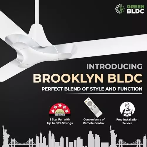 RR Signature NEW YORK BROOKLYN Ceiling Fan Chrome White 900 mm Sweep 460 RPM