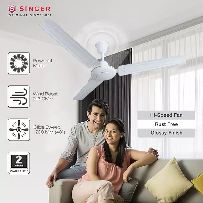 Singer Ceiling Fan in White Color and 1200 mm Sweep Size, Strom