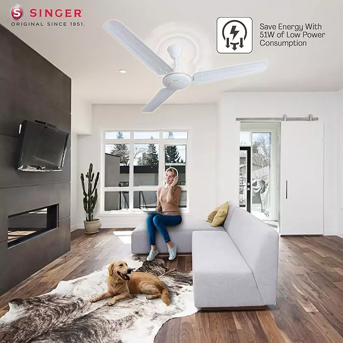 Singer Ceiling Fan in White Color and 1200 mm Sweep Size, Strom