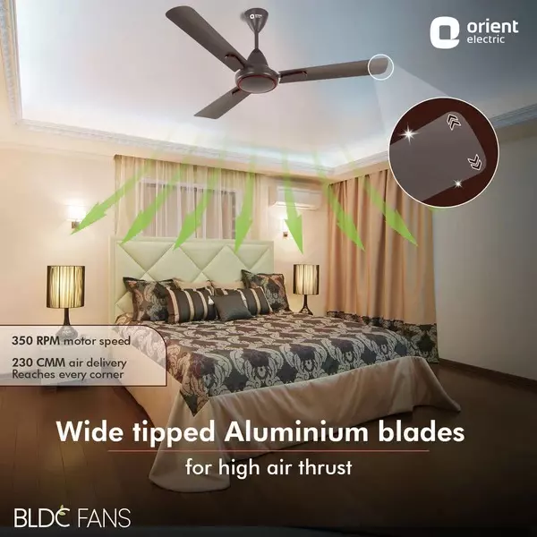Orient BLDC Deco Hector Ceiling Fan with Remote Metallic Bronze Copper 1200 mm 32 W 3 Blades 350 RPM