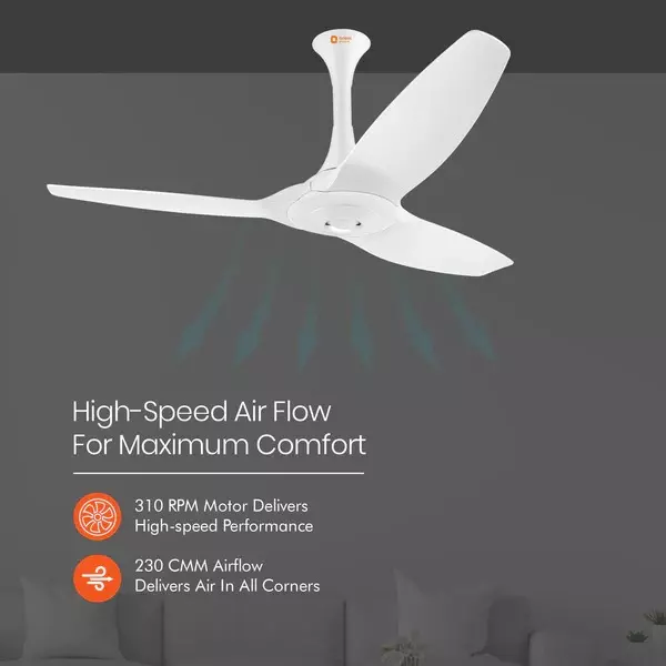 Orient BLDC Premium Aeroquiet Noiseless Ceiling Fan with Remote White 1200 mm 35 W 3 Blades 310 RPM