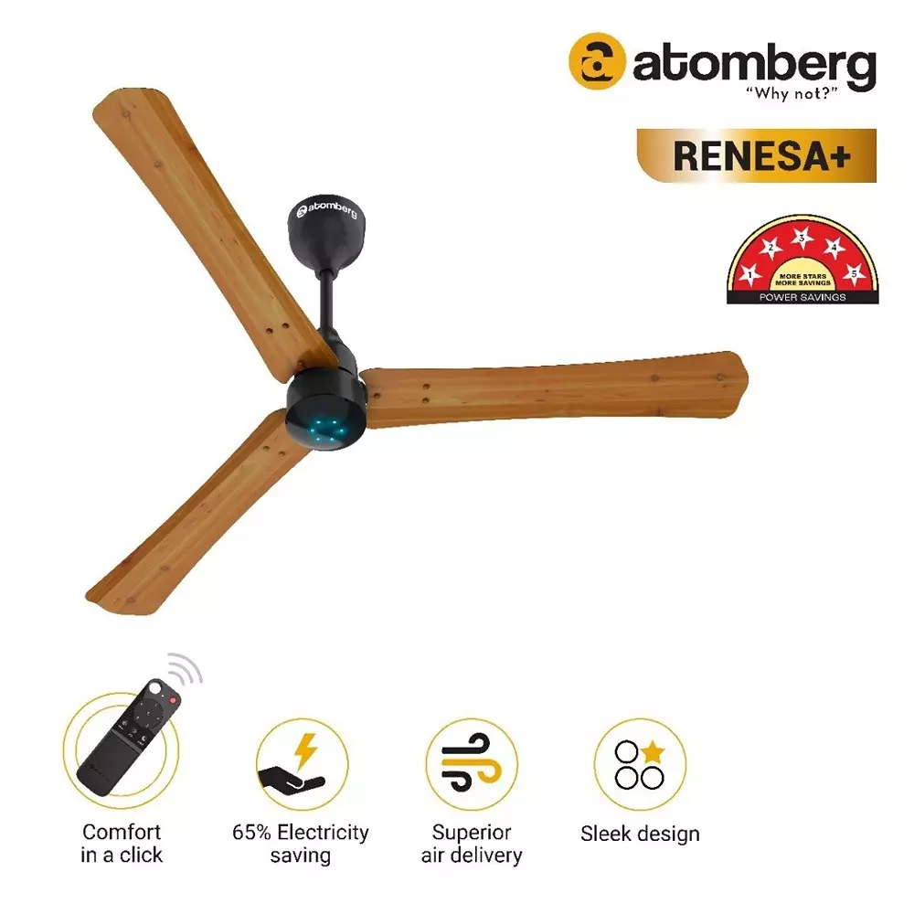 Atomberg Renesa+ Golden Oakwood 600 mm Ceiling Fan with Remote