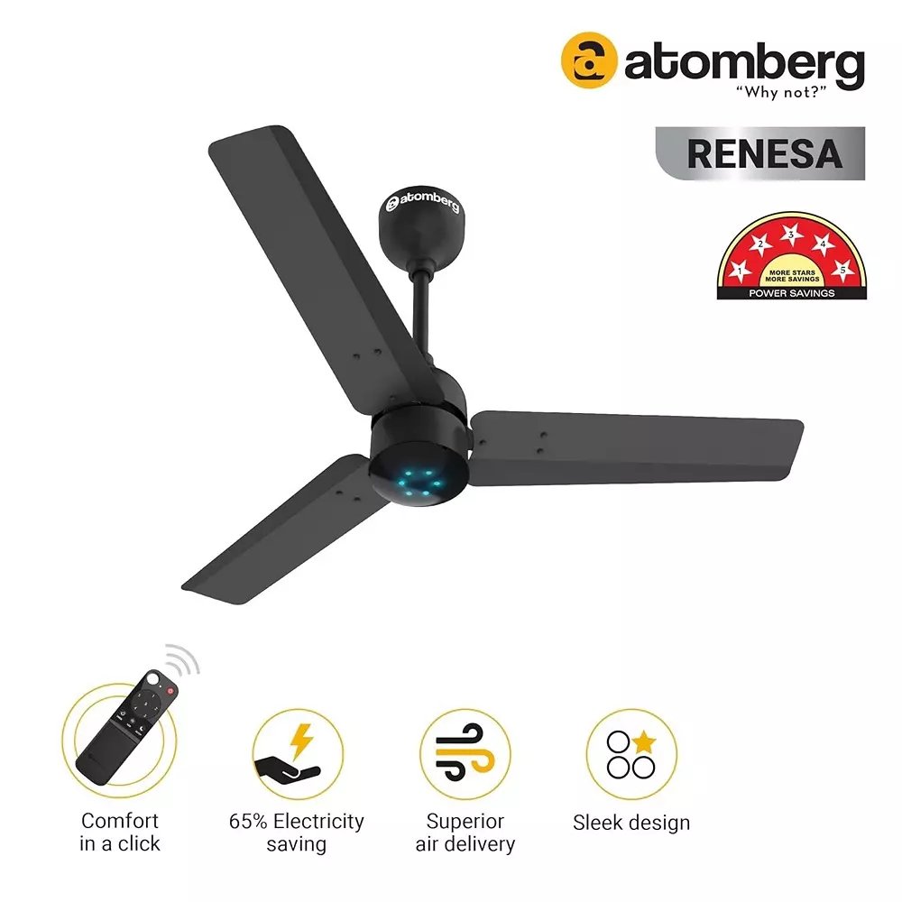 Atomberg Renesa Midnight Black 900 mm Ceiling Fan With Remote Control