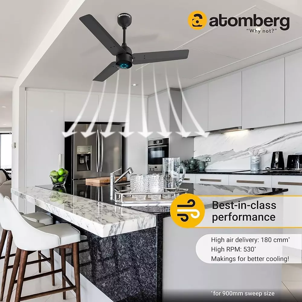 Atomberg Renesa Midnight Black 900 mm Ceiling Fan With Remote Control