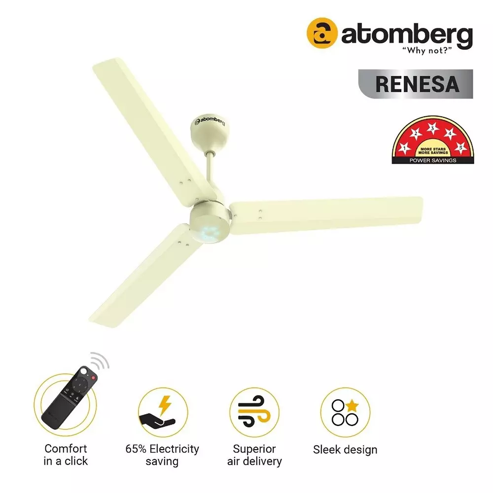 Atomberg Renesa Gloss Ivory 1200 mm BLDC Motor Ceiling Fan With Remote