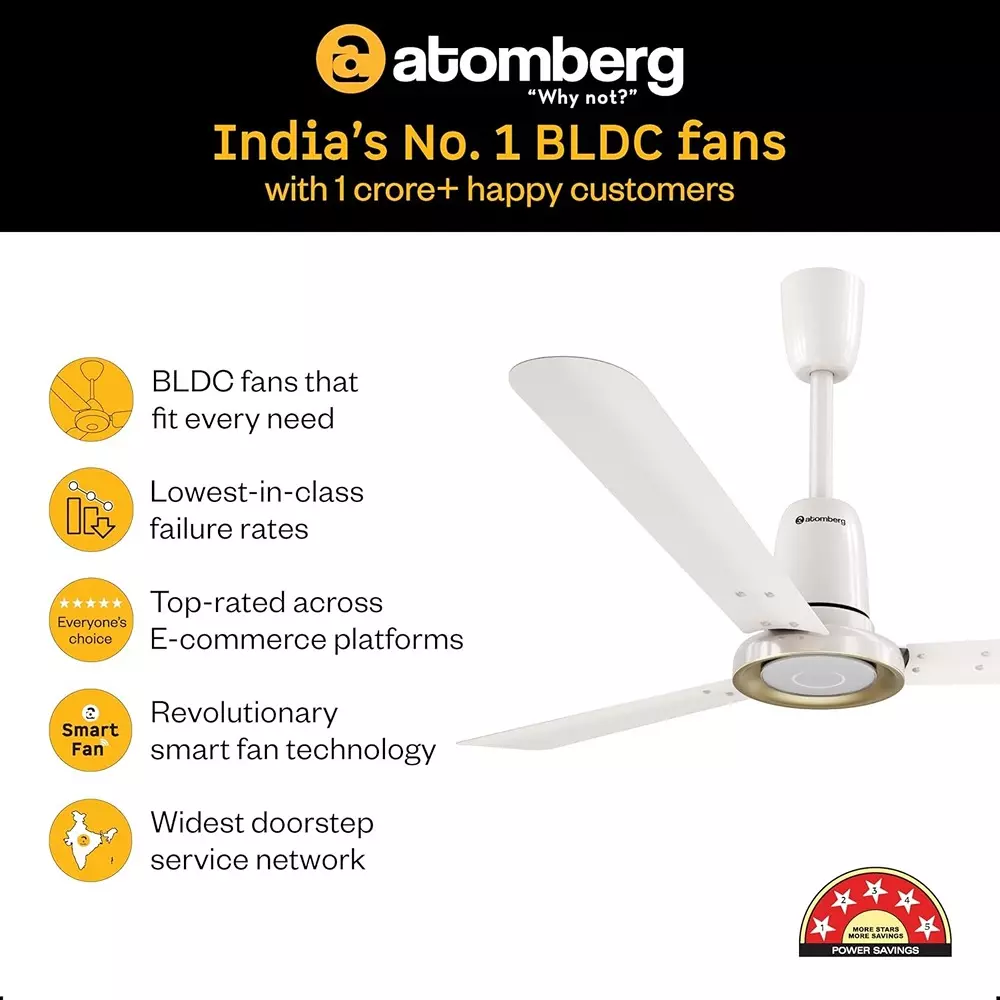 Atomberg Studio Nexus Smart Pearl White 900 mm Ceiling Fan With Remote