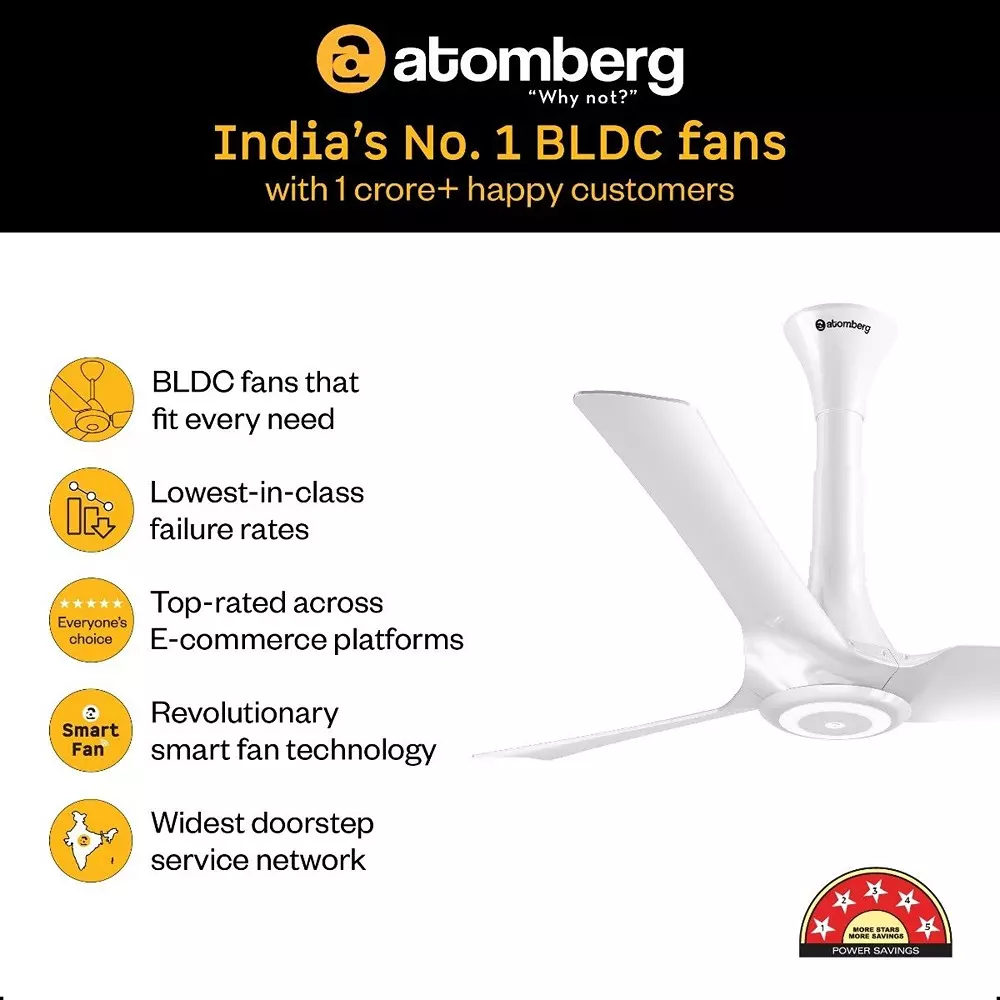Atomberg Aris Starlight (All smart) Marble White 900 mm Ceiling Fan with Remote