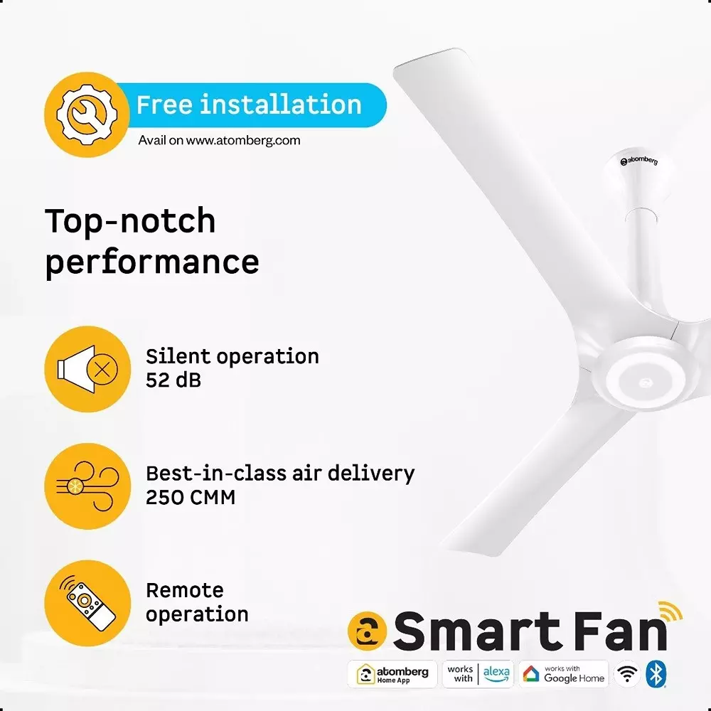 Atomberg Aris Starlight (All smart) Marble White 900 mm Ceiling Fan with Remote