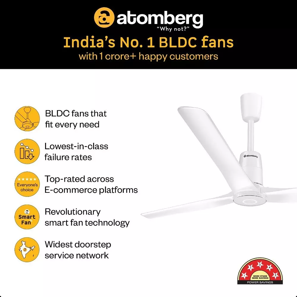 Atomberg Aris Contour (All Smart) Marble White 900 mm Ceiling Fan with Remote