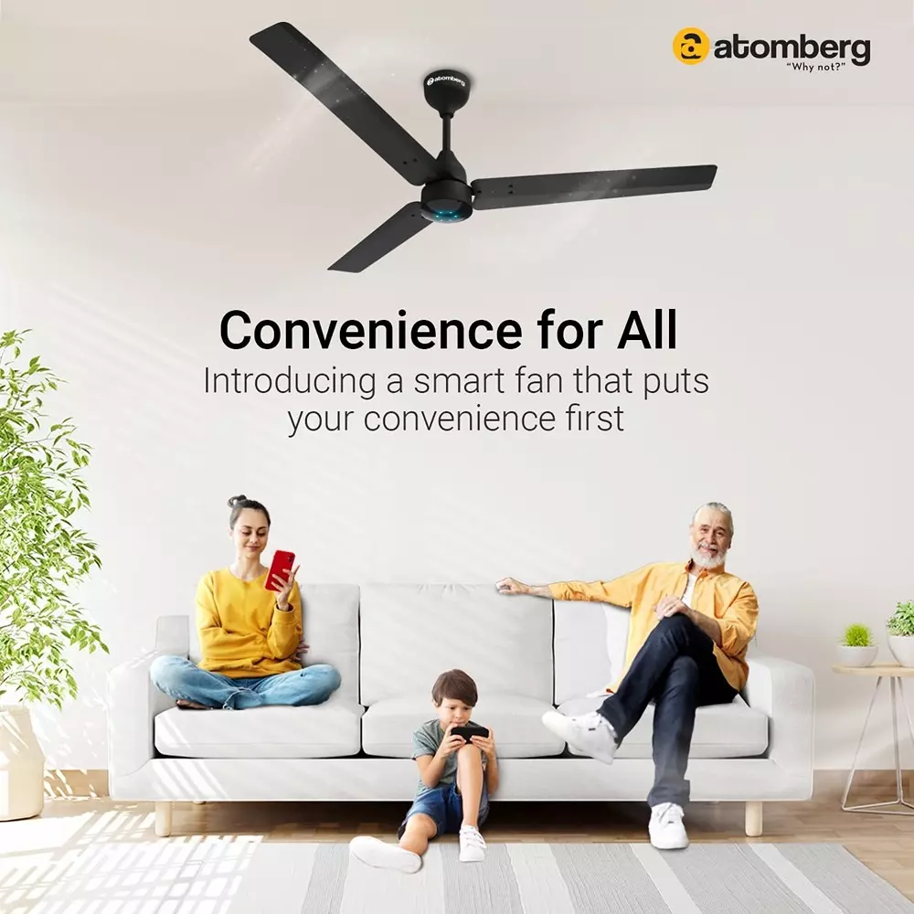Atomberg Renesa Smart Midnight Black 1200 mm Ceiling Fan With Remote