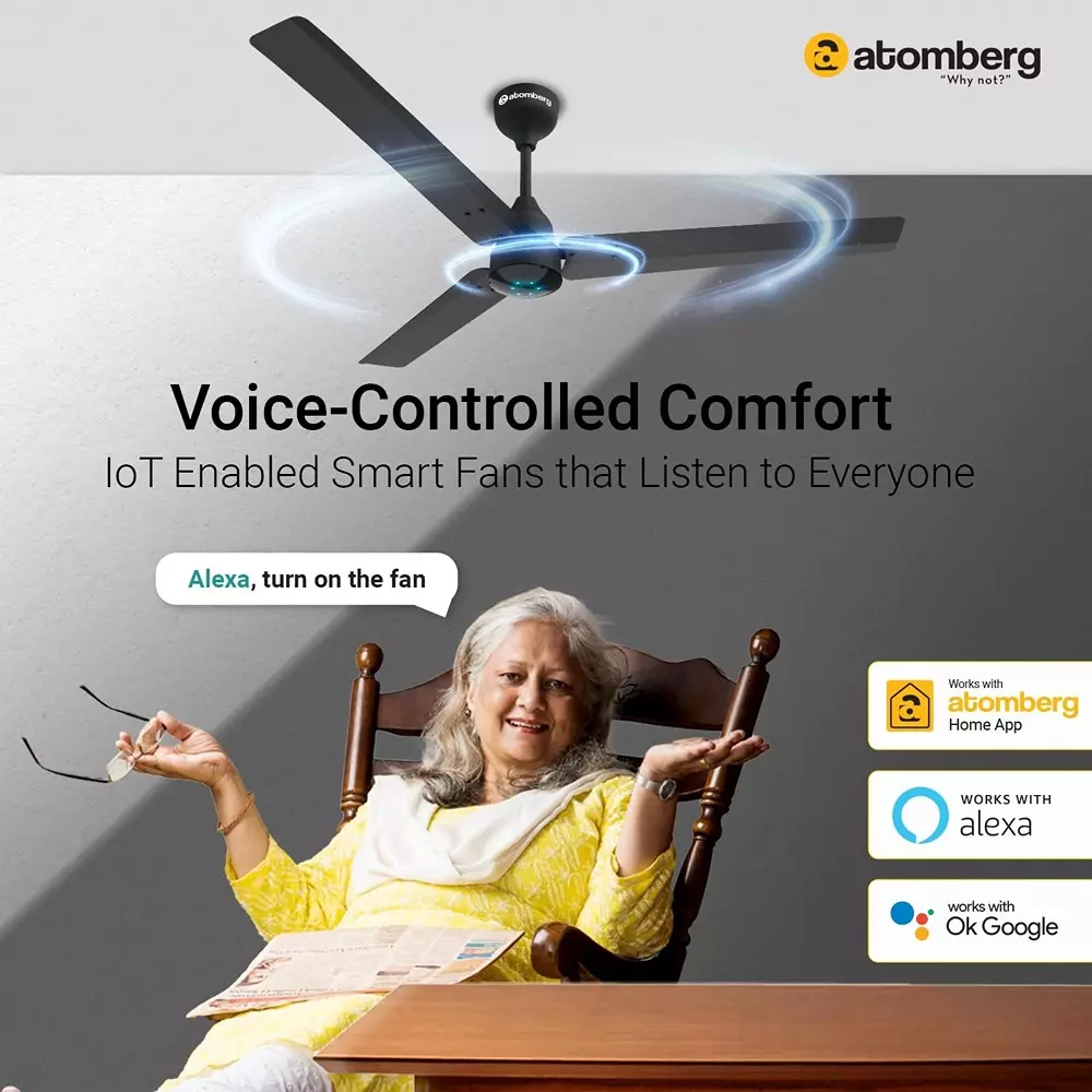Atomberg Renesa Smart Midnight Black 1200 mm Ceiling Fan With Remote