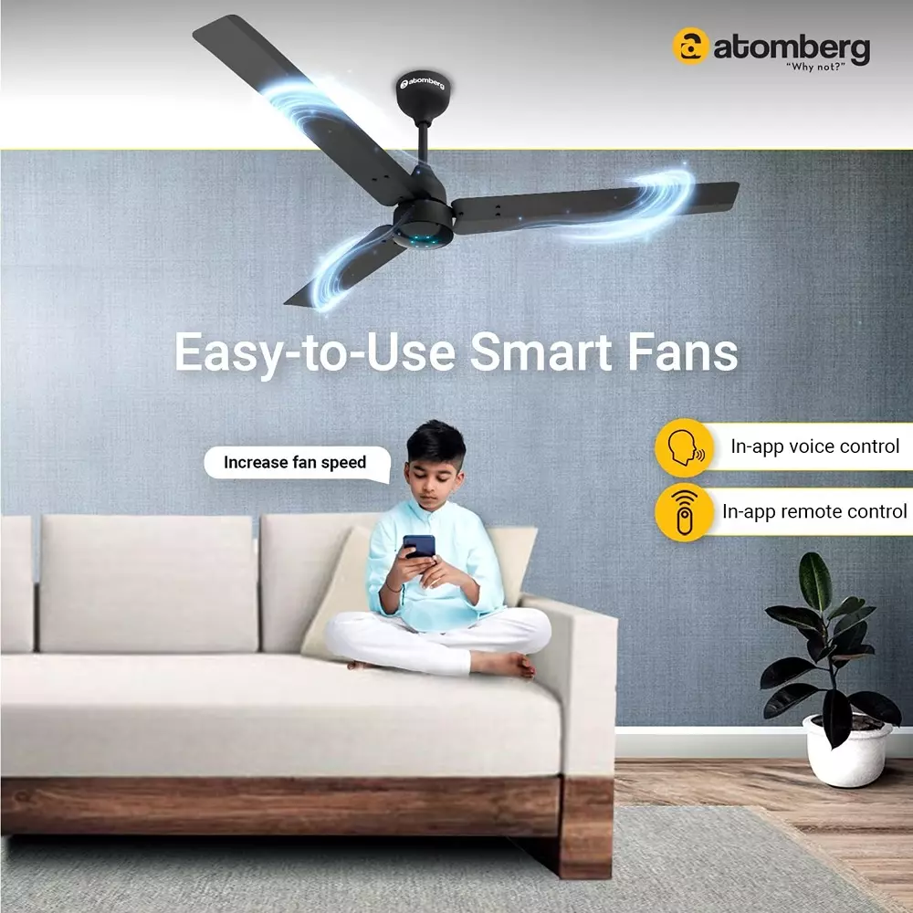 Atomberg Renesa Smart Midnight Black 1200 mm Ceiling Fan With Remote