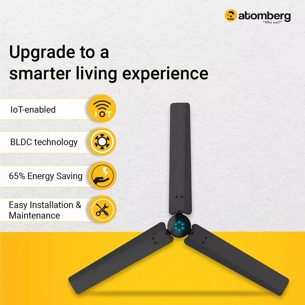Atomberg Renesa Smart Midnight Black 1200 mm Ceiling Fan With Remote