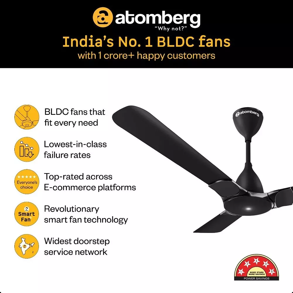 Atomberg Erica Nuvo Midnight Black 1200 mm Ceiling Fan With Remote