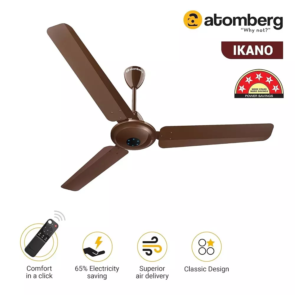 Atomberg Ikano Gloss Brown 900 mm Ceiling Fan With Remote