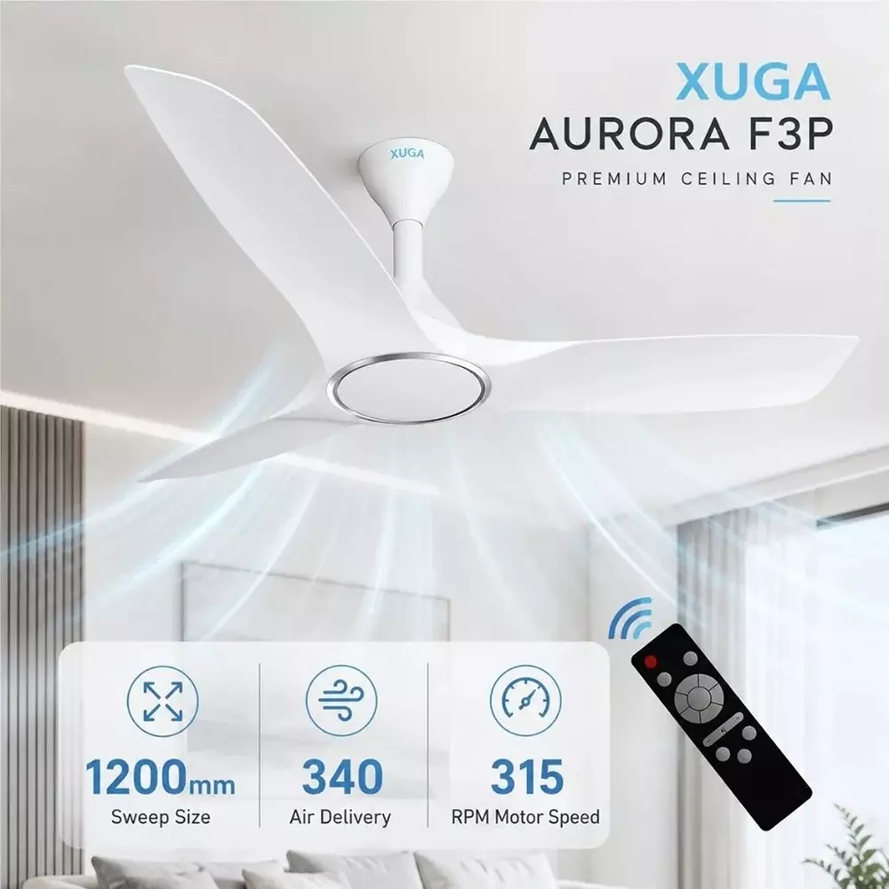 xuga-ceiling-fan-340-cmm-air-flow-bldc-motor-3-blades-315-rpm-1200-mm-sweep-size-5-star-rating-white-color-aurora-f3p