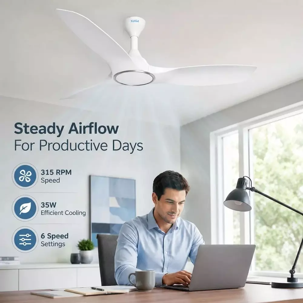 xuga-ceiling-fan-340-cmm-air-flow-bldc-motor-3-blades-315-rpm-1200-mm-sweep-size-5-star-rating-white-color-aurora-f3p