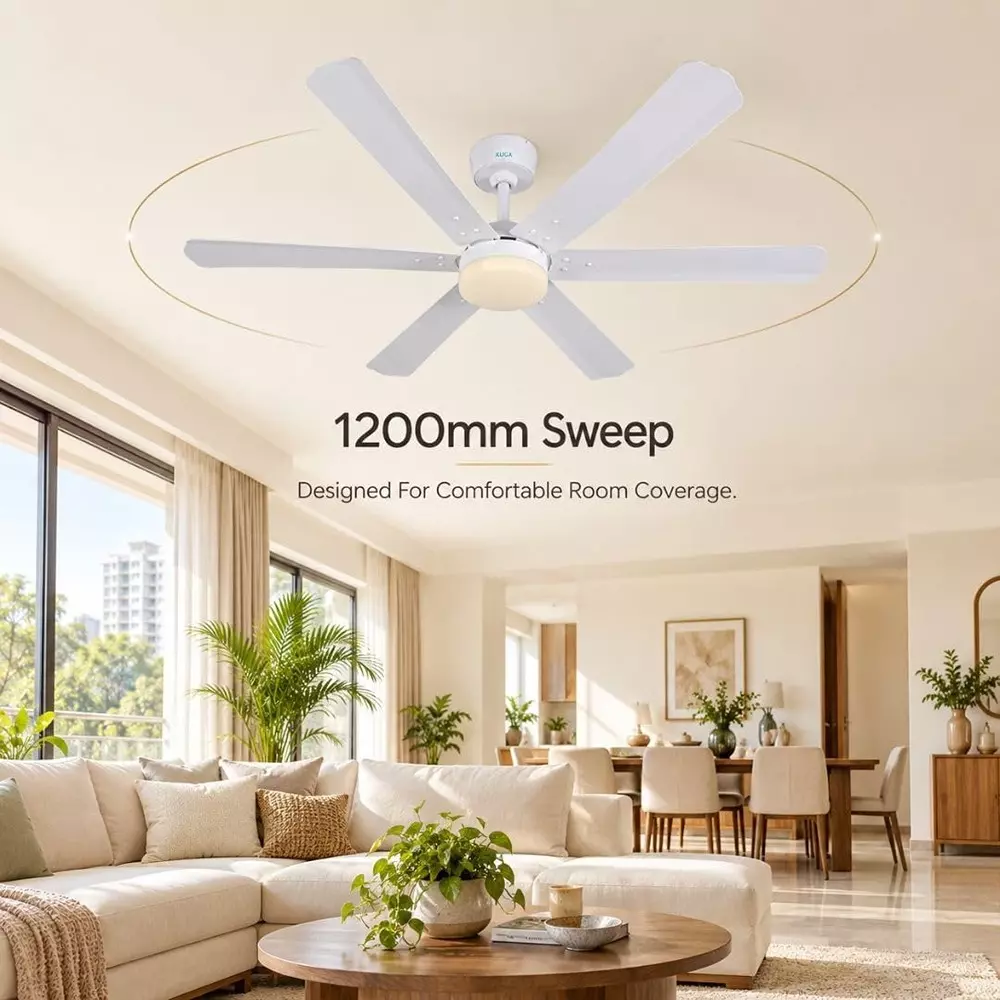 xuga-ceiling-fan-210-cmm-air-flow-bldc-motor-6-blades-320-rpm-1200-mm-sweep-size-5-star-rating-white-color-zephyr-f1f