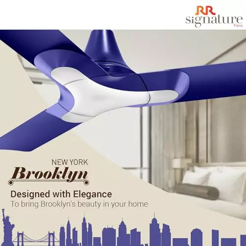 RR Signature NEW YORK BROOKLYN Ceiling Fan Oxford Blue 1200 mm Sweep 350 RPM