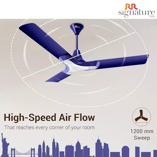 RR Signature NEW YORK BROOKLYN Ceiling Fan Oxford Blue 1200 mm Sweep 350 RPM
