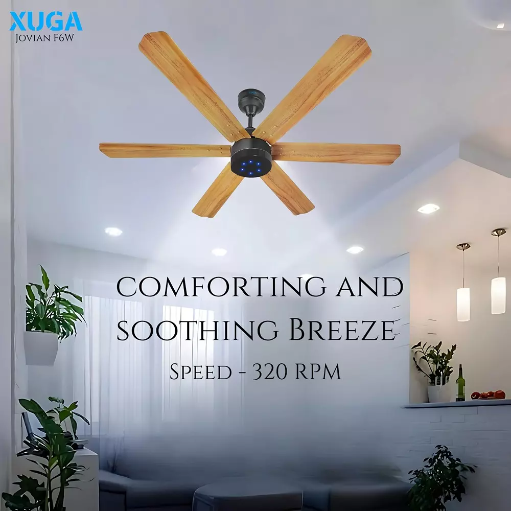 XUGA Jovian F6W Premium Smart Ceiling Fan With Remote 320 RPM Speed 100% Copper Motor 32 W Wooden