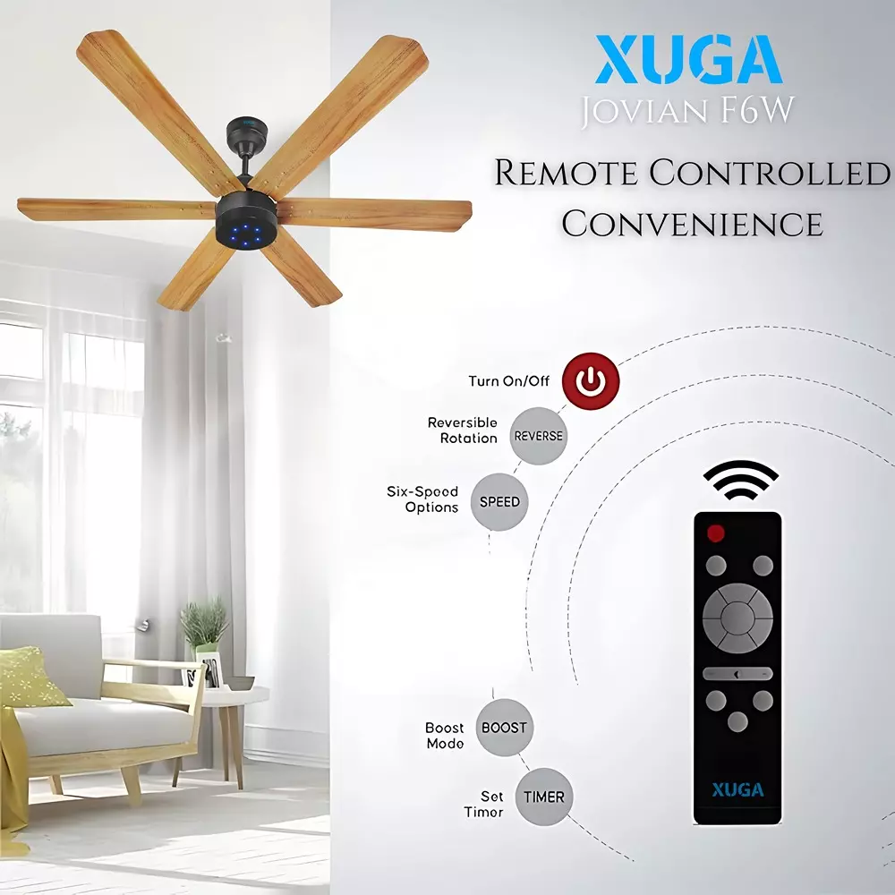 XUGA Jovian F6W Premium Smart Ceiling Fan With Remote 320 RPM Speed 100% Copper Motor 32 W Wooden