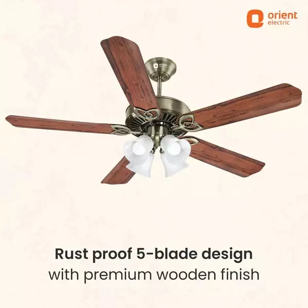 Orient Premium Subaris Underlight Ceiling Fan with Remote Antique Brass 1300 mm ‎80 W 5 Blades ‎250 RPM