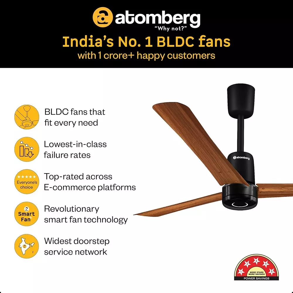 Atomberg Renesa Elite Smart Golden Oakwood 900 mm Ceiling Fan with Remote