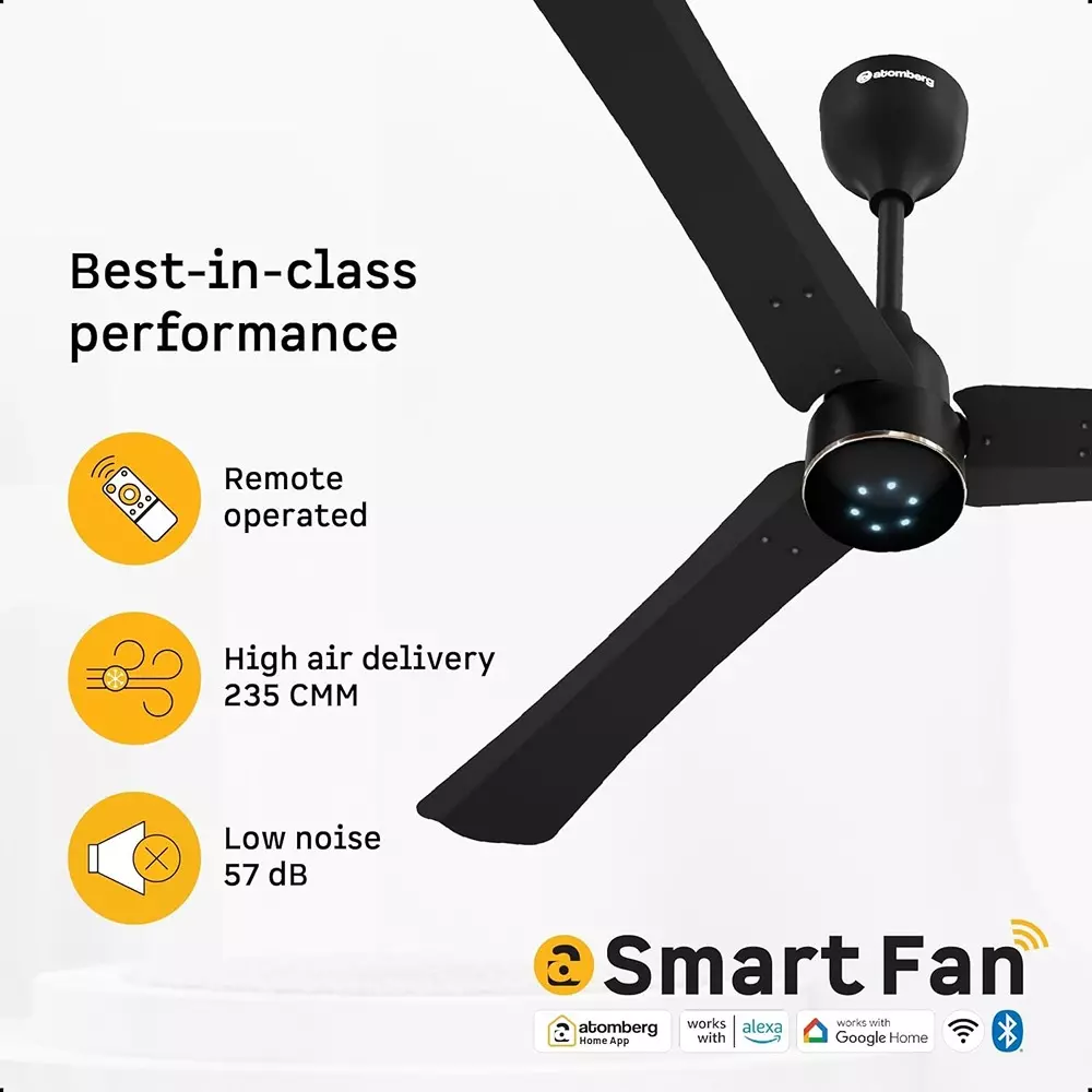 Atomberg Renesa Halo (All Smart) Midnight Black 900 mm Ceiling Fan With Remote Control