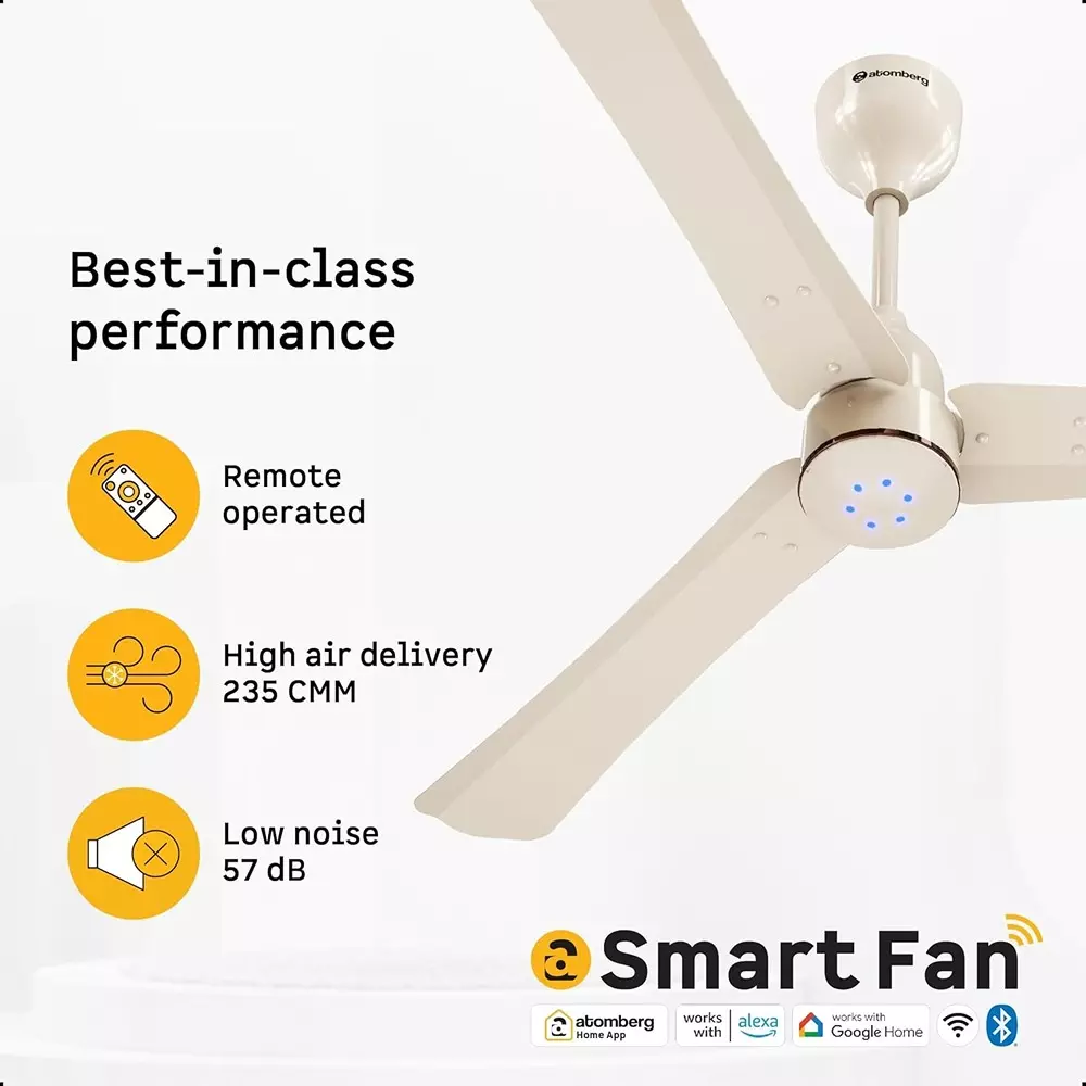 Atomberg Renesa Halo (All Smart) Seasand Ivory 1200 mm Ceiling Fan With Remote Control