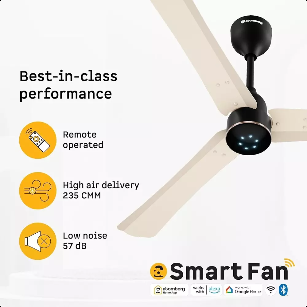 Atomberg Renesa Halo (All Smart) Seasand Ivory & Black 1200 mm Ceiling Fan With Remote Control